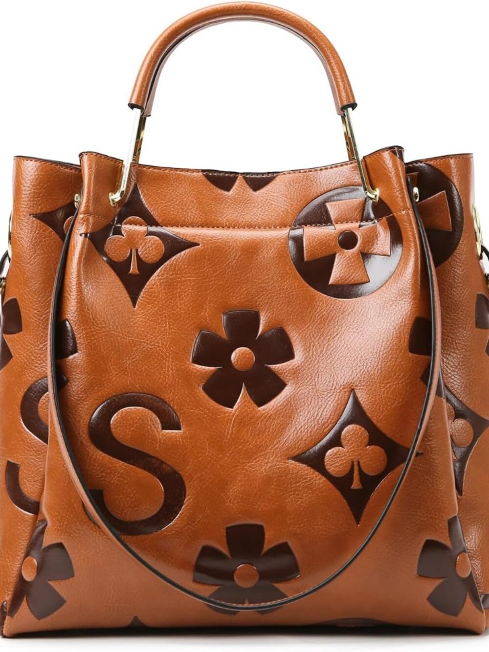 Floral Handbags Purses Women - Embossed Vegan Leather Top Handle Handbag Set Lar
